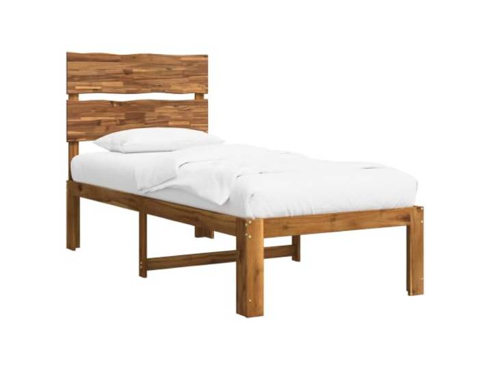KTHLBRH Einzelbett mit Kopfteil ROSTOCK und 75 x 190 cm Massives Akazienholz, Doppelkanten und Kopfstütze volle Rückenlehne, fester Lattenrost, Verwendung im Innenbereich