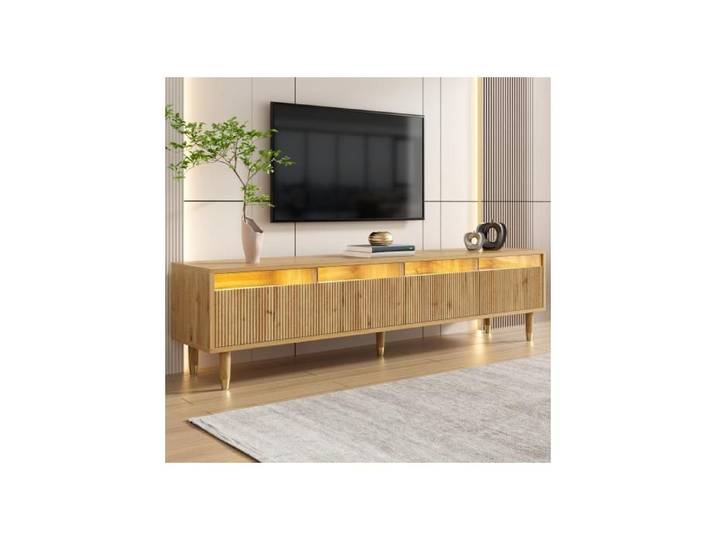 Meuble TV - BLOSSOM - 178x35x45cm - 4 Tiroirs - LED - Design Contemporain