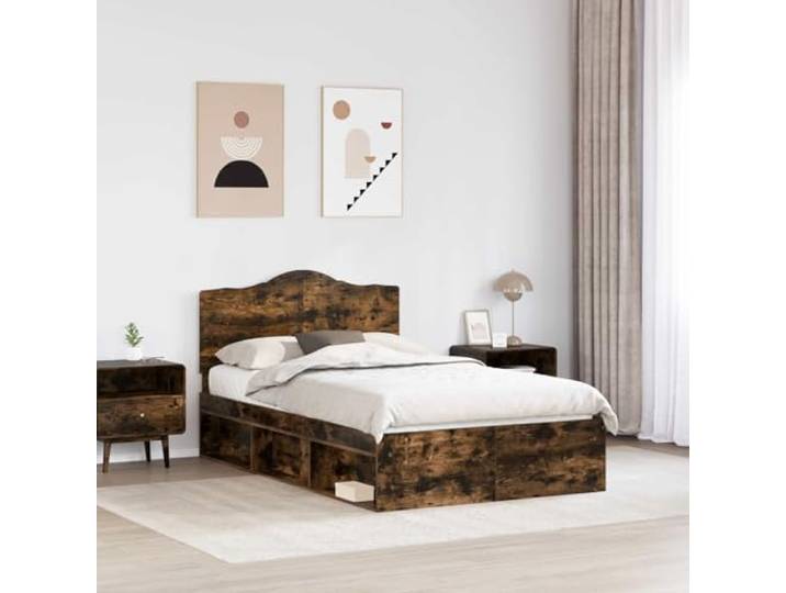 KTHLBRH Bettgestell Eiche Rauchgrau 135 x 190 cm Kiefer massiv Modernes Design, minimalistische Linien, geeignet für zeitgenössische Zimmer