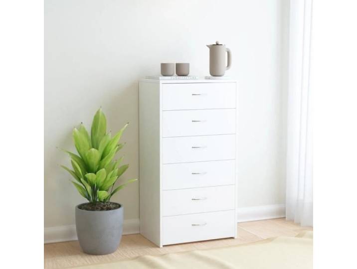 Buffet bas - VIDAXL - 6 tiroirs - Blanc - 50x34x96 cm - Aggloméré