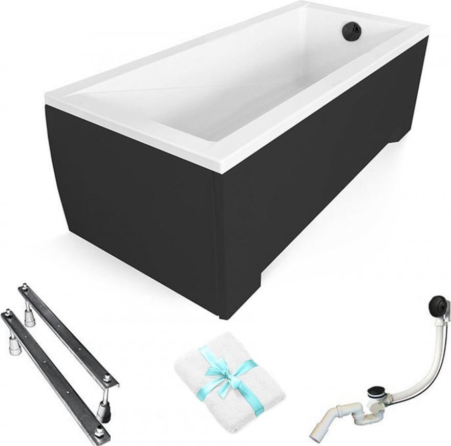 Aqua For You | Besco Moderne Badewanne - 160x70cm - Acryl - Goldener Syphon - Komplettset - mit Verkleidung