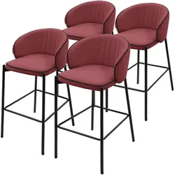 BARHOCKER 4er Set Rot mit Stoffbezug