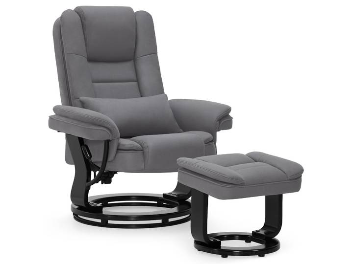 M MCombo Fauteuil relax avec fonction chaise longue\, fauteuil de lecture\, fauteuil TV pivotant à 360°\, avec pouf\, avec coussin & poche latérale\, 9099 (Gris-Microfibre)