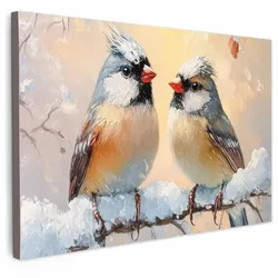 LEINWANDBILD Vögel - Zweig - Winter - Schnee Deko Schlafzimmer 30x20 cm