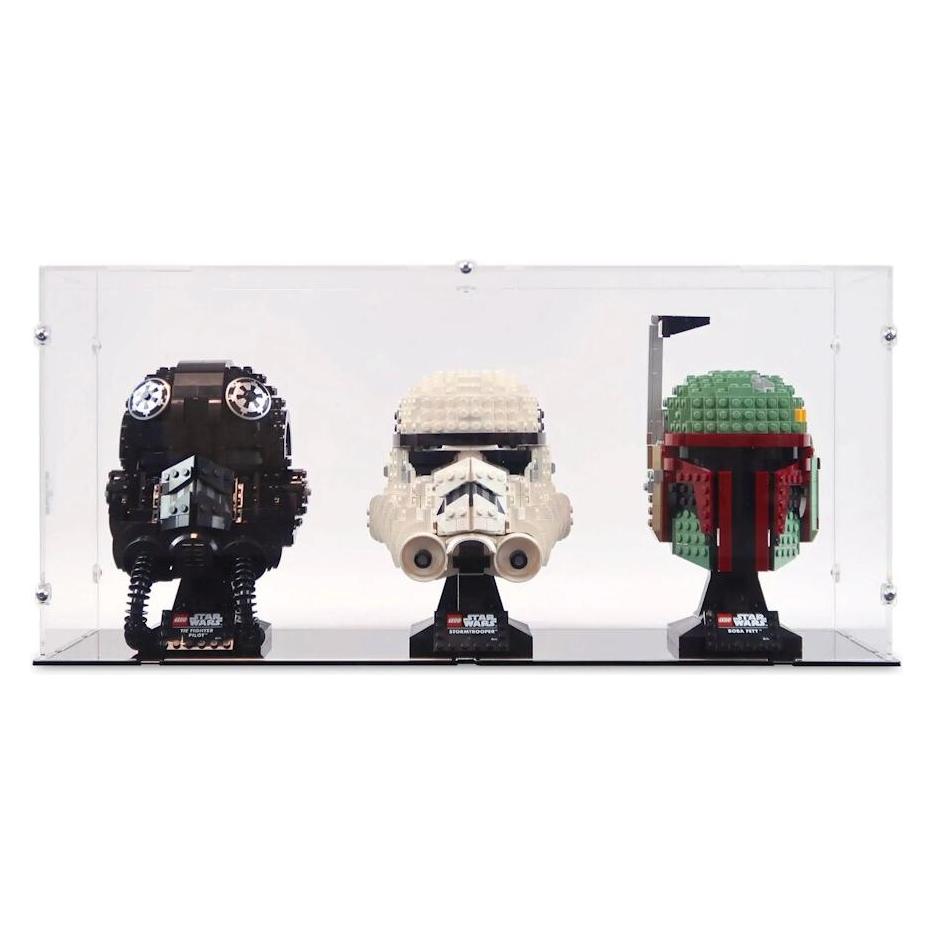 iDisplayit Acryl-Display für 3x LEGO Star Wars, Marvel oder DC Helme (Mit schwarzem Boden) (EC521824NS-BLK)