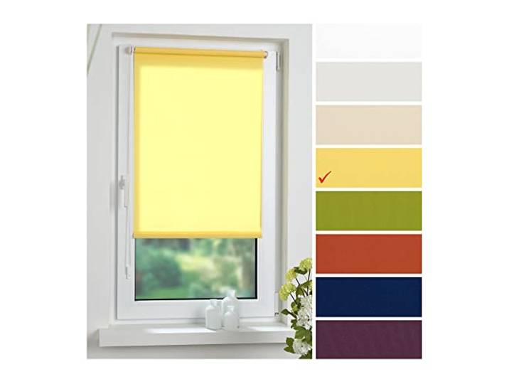 Liedeco® Rollo Klemmfix - 75 x 150 cm gelb (Breite x Höhe) / lichtdurchlässig Blickdicht und stufenlos verstellbar/leichte Innen-Montage ohne Bohren mit Klemmträger / 123 montiert