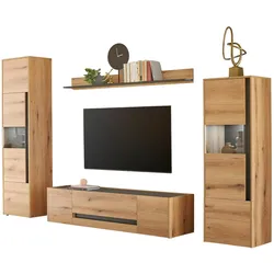 WOHNWAND Evoke Eiche, grau, Wohnkombination Set 4-teilig, 310 cm
