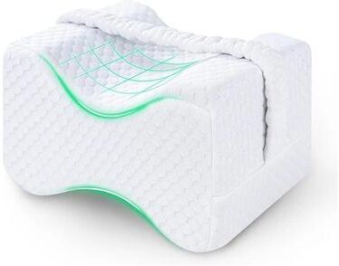 Uplifted Goods Memory Foam Knee Pillow With Adjustable Straps For Side Sleepers white
