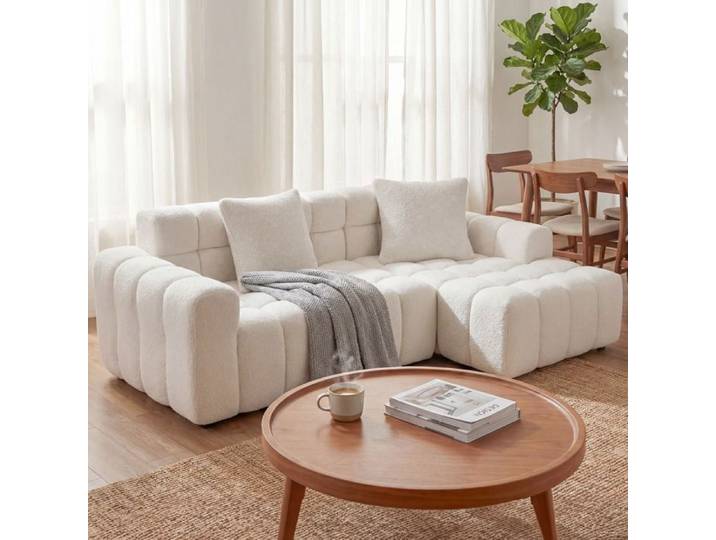 Canapé modulable assise profonde mousse haute densité velours blanc moderne249.94x99.06x59.94cm aucune installation requise