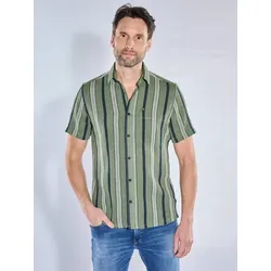 engbers Herren Kurzarmhemd aus Leno-Ware Grün regular gestreift Kent-Kragen - 3XL