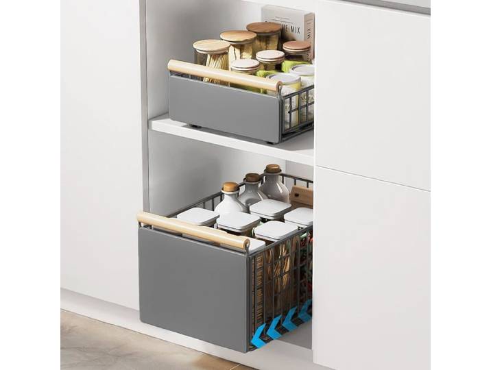 Foldable Closet Organizer with Wooden Handle for Kitchen Shelves Drawers Storage Cabinets