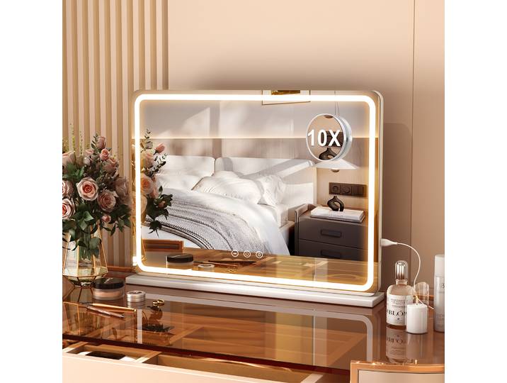 Grand miroir de vanité Hollywood LED 80CM, 3 couleurs, contrôle tactile à intensité variable, CRI≥ 90 bandes lumineuses, miroir de maquillage pour coiffeuse