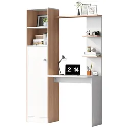Arbeitstisch 123x45x168 MDF Schreibtisch Büro Homeoffice Stauraum offenes Regal Weiß Holz Modern Multifunktional