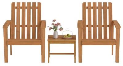 Costway 2 Pack Acacia Wood Outdoor Patio Chair with Slatted Backrest and Seat Built-in Armrest