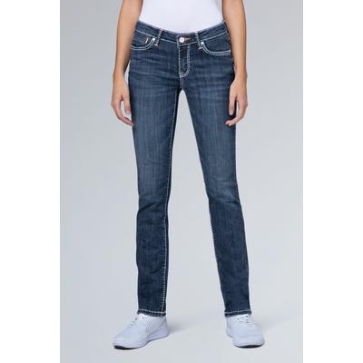 Regular-fit-Jeans SOCCX, Damen, Gr. 26, Länge 34, blau, Denim/Jeans, Material: 87% Baumwolle, 10% Polyester, 3% Elasthan, Zusatz: Enthält nichttextile Teile tierischen Ursprungs (Badge), Abriebeffekte, regular fit, Jeans, mit Kontrast-Steppungen