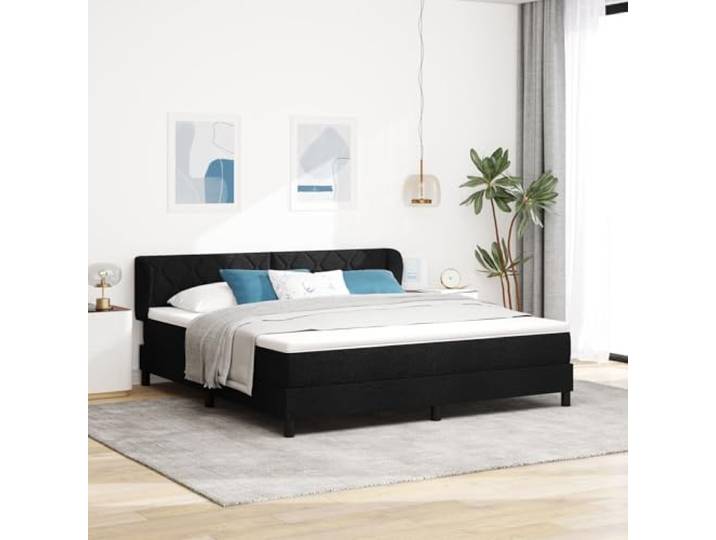 SKTQYQO Boxspringbett mit schwarzer Matratze, Bettgestell für Schlafzimmer, Hotel und Studio, 180 x 200 cm, aus Stoff
