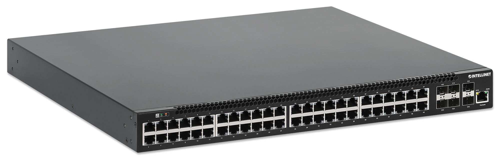 Intellinet 54-Port L3 Fully Managed PoE+ Switch mit 48 Gigabit Ethernet-Ports und 6 SFP+ Uplinks 562041