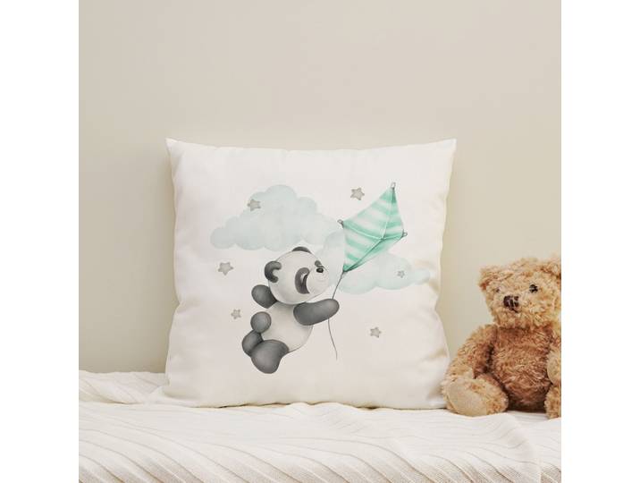 Dekokissen QUEENCE Fliegender Panda , grün (grün, stern sterne bedruckt gemustert), B:40cm H:1cm L:40cm, Polyester, Dekokissen_Sitzkissen_Kissenhüllen, Dekokissen, Kissenhülle mit HD Premium Druck, geruchsneutral, 40x40cm