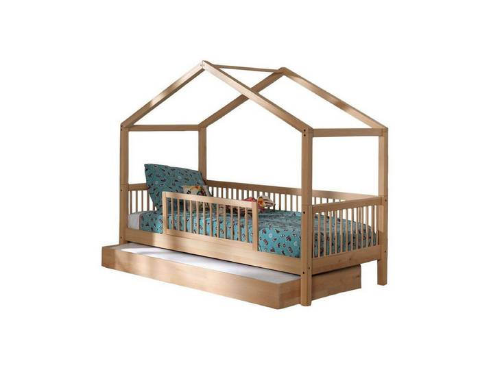 58 aufm Kessel Kinderbett Hausbett Kelci 90x200 Bettschublade Absturzschutz Buche massiv natur (inkl. Versand, Lieferung bis Verwendungsstelle), Kombiniert Schlafplatz, Stauraum und zusätzliche Sicherheit