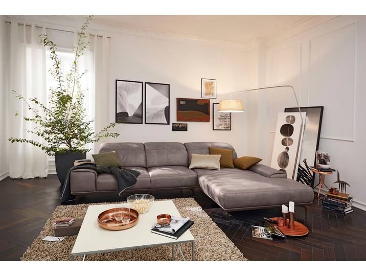 Wohnlandschaft, Grau, 342x207 cm, Long-Life-Leder, Elektrisch Verstellbar, Modern, Musterring