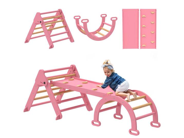 ComfortXL Klettergerüst 7-in-1 De-09885 Natur, Pink, Holz, 70x59x188 cm, Spielzeug, Sonstiges Spielzeug
