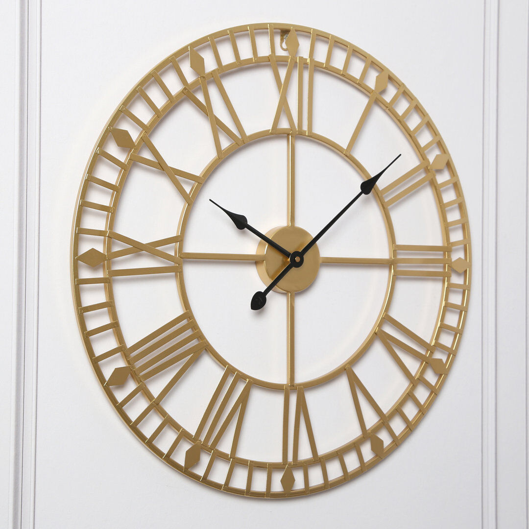 World Menagerie Elienor Iron Skeleton Wall Clock Gold 60cm H x 60cm W x 4cm D