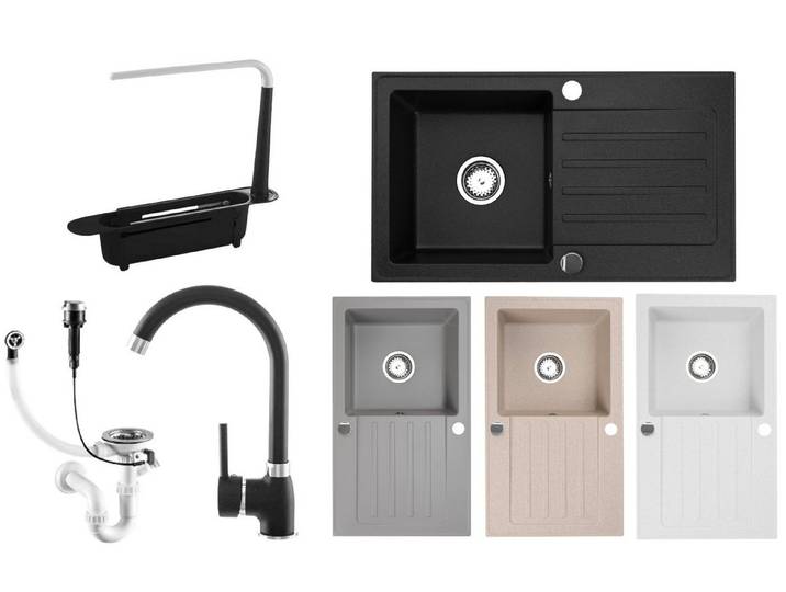 Faizee Möbel Granitspüle Granitspüle 76x44+Organizer (Armatur wählbar)Spülbecken Einbauspüle