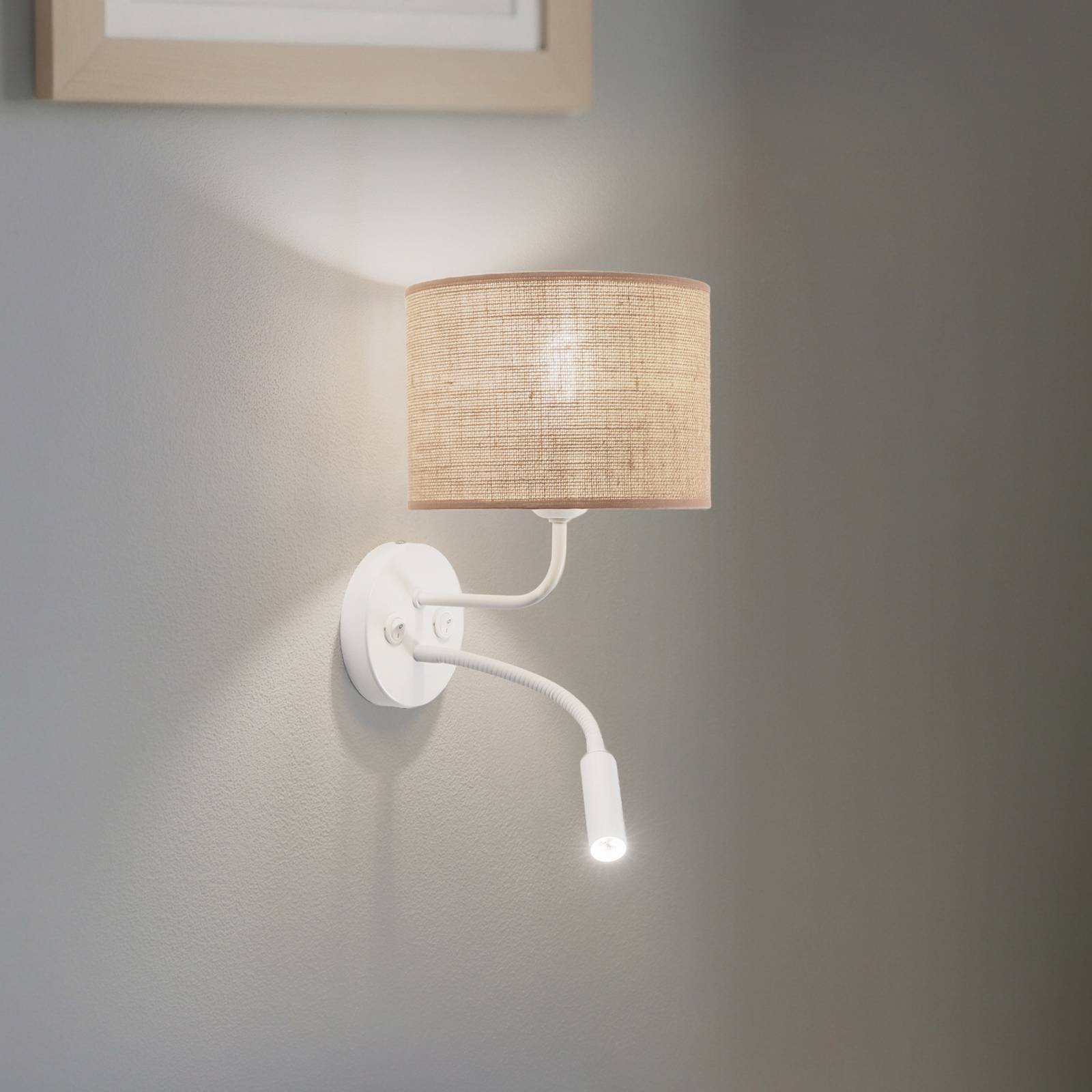 Wandlampe Jute Duolla, braun / rost, für Schlafzimmer, Textil / Stoff / Seide, Wandleuchte, Wandlampe Innen