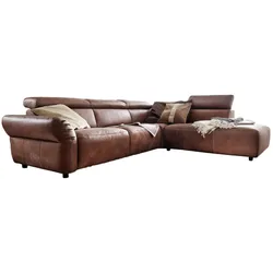 KAWOLA Sofa RISO Ecksofa mit motorischer Sitztiefenverstellung Leder braun Recamiere rechts