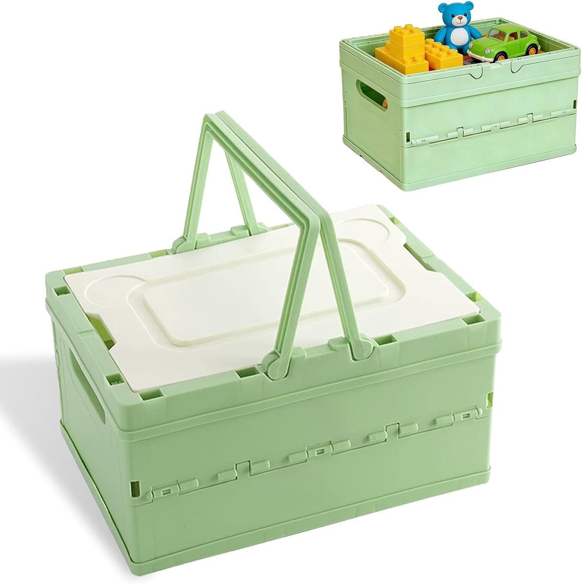 Opvouwbare opbergbox met deksel en handvat, groen