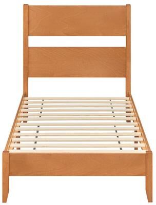 Costway Twin Bed Frame with Headboard with Solid Wood Legs 12 Slats-Warm Brown