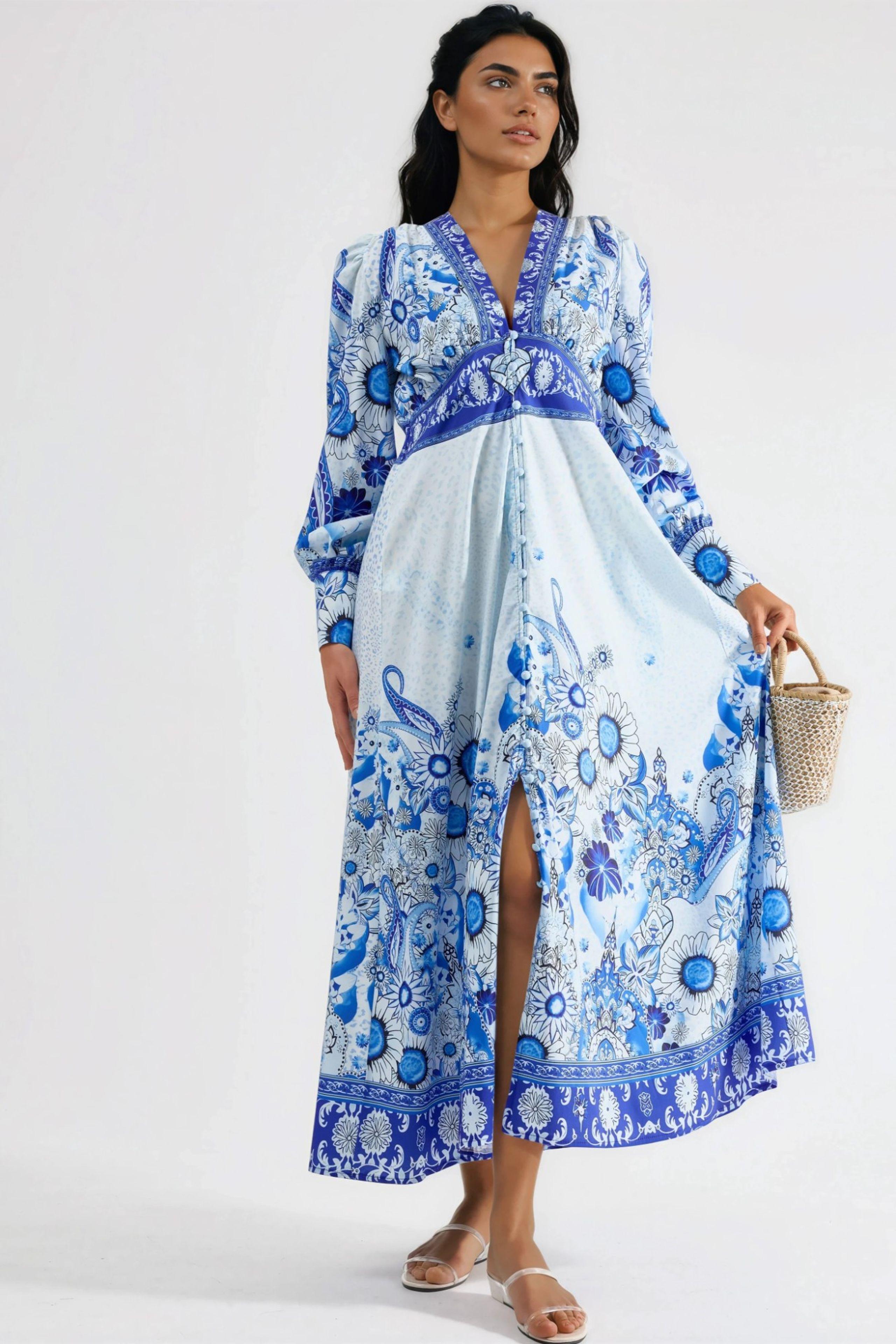 Floral Maxi-Kleid mit paneeliertem Design