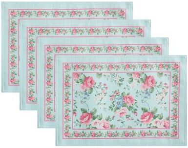 Threadmade Home Llc Timeless Floral Placemats Pastel Blue Set of Four, Set of Four, Pastel Blue