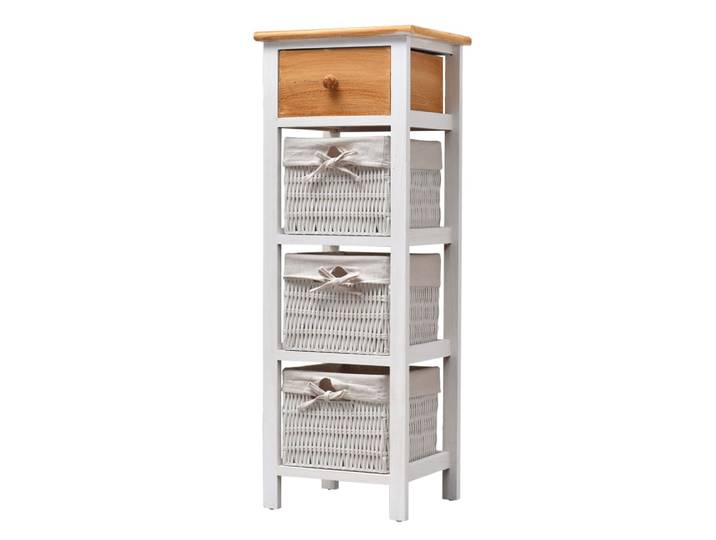Chiffonnier étroit à 4 tiroirs en bois et osier blanc et brun
