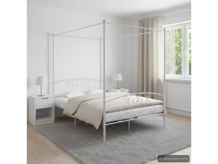 vidaXL Himmelbett-Gestell Weiß Metall 160 x 200 cm