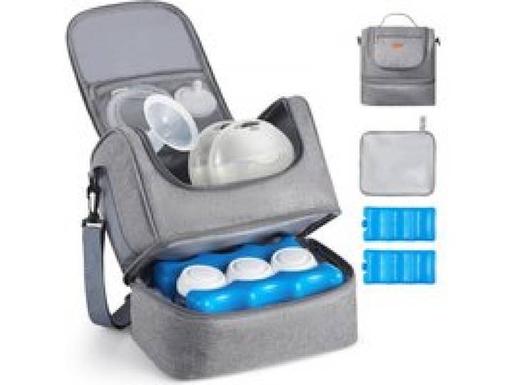 VEVOR Sac pour Tire-lait S1/S2 Sac Isotherme Conservation Lait Maternel Portable avec Pain de Glace, Bandoulière, Tapis Imperméable, Étui Transport pour Stockage Biberons Lait, Travail, Voyages, Gris