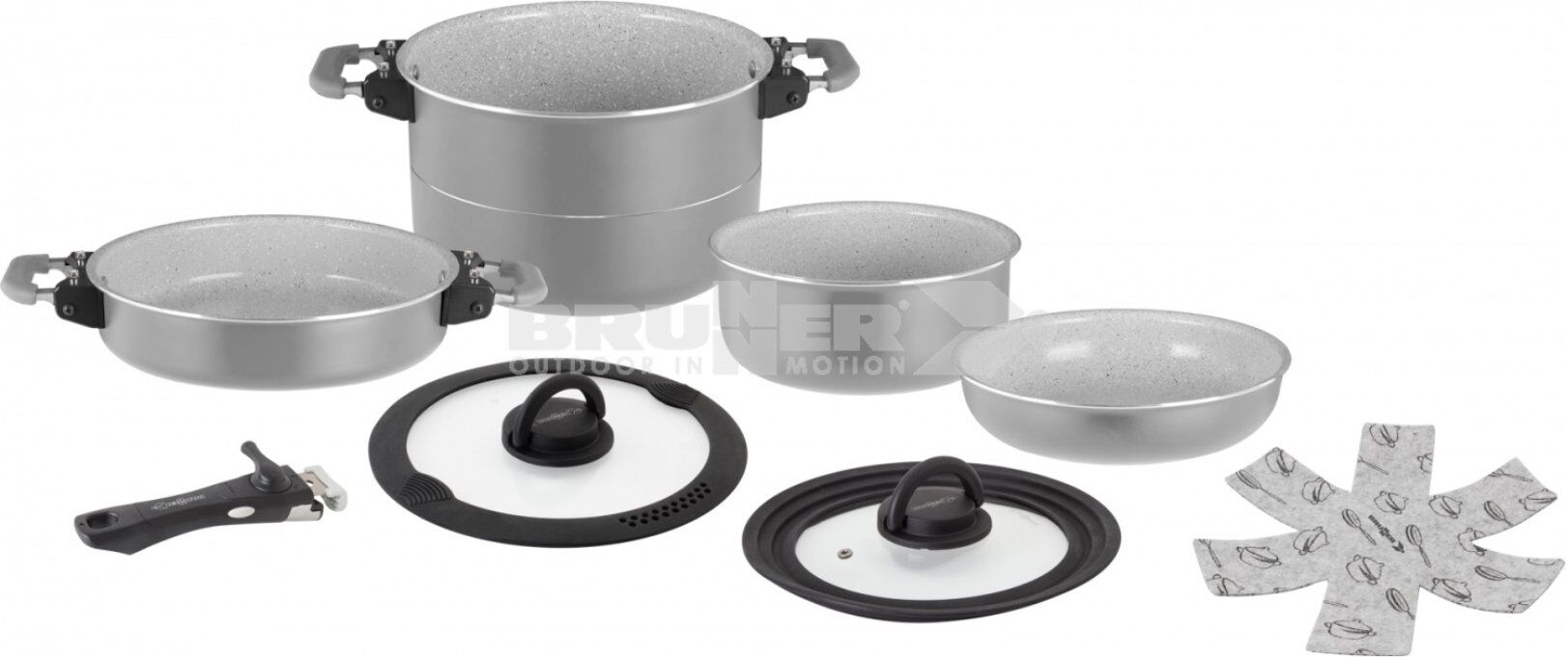 Batteria pentole Brunner 0806050N FUSION da campeggio impilabili Cromo