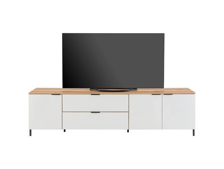 TV-Lowboard Austin 225 cm Eichefarben/Glasfront Weiß