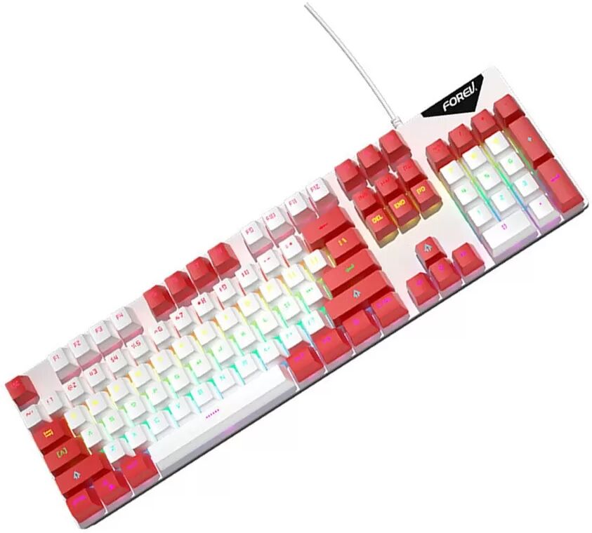 INF Mechanische Tastatur mit Kabel, Regenbogen-Hintergrundbeleuchtung, blauer Schalter, Hot-Swap-fähig, 104 Tasten weiß + rot