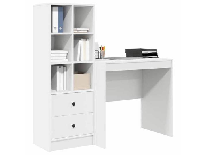 Bureau contemporain - avec tiroir avec étagère avec stockage (2 pcs) - Meuble de Bureau contemporain- Blanc LV40