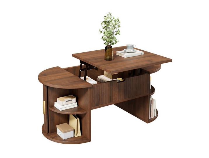 Fine Life Pro Couchtisch Couchtisch, höhenverstellbar, Regale, Schiebetüren, Ideal für kleine Wohnungen & Homeoffices, modern & platzsparend