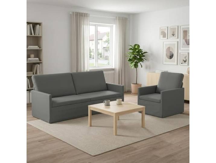 Sofa-Set 2 Stück Dunkelgrau Stoff Stabiler Metallrahmen,100 % Polyesterstoff,Schaumstofffüllung,Kissen-Rücken-Design,leicht zu reinigen
