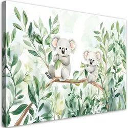 WANDBILD für kinderzimmer koala trägt eukalyptusblätter