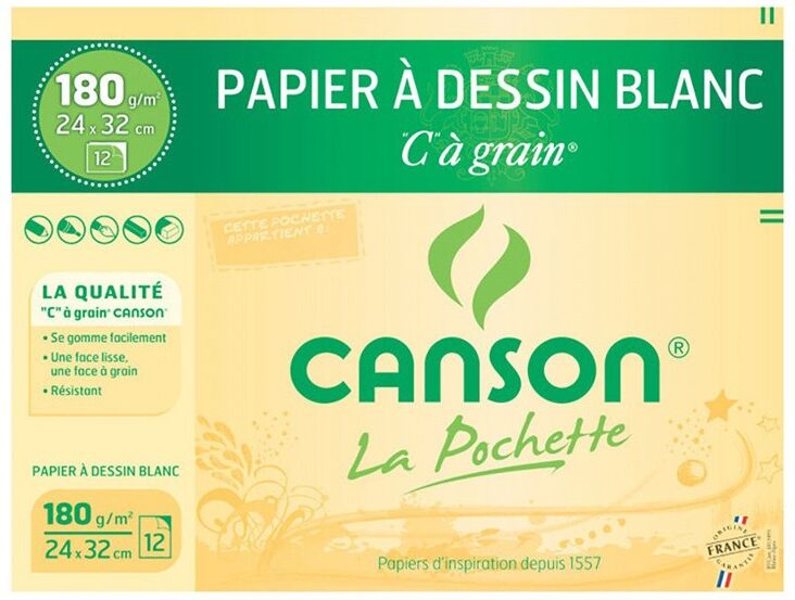 CANSON Pochette Papier Dessin Blanc "C" à grain 24X32 cm 180g
