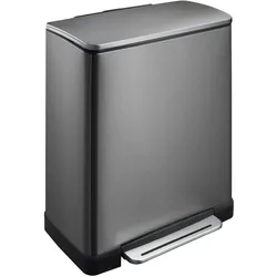 EKO Mülltrennsystem E-Cube Recycling 28 plus 18 L schwarz mit extra breitem Pedal, gedämpftem Decke, Abfalleimer, Silber