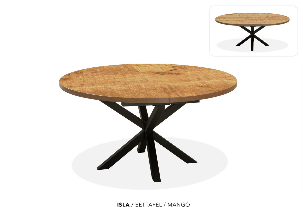 Maxfurn Ronde uitschuifbare tafel met inzetblad, Mango