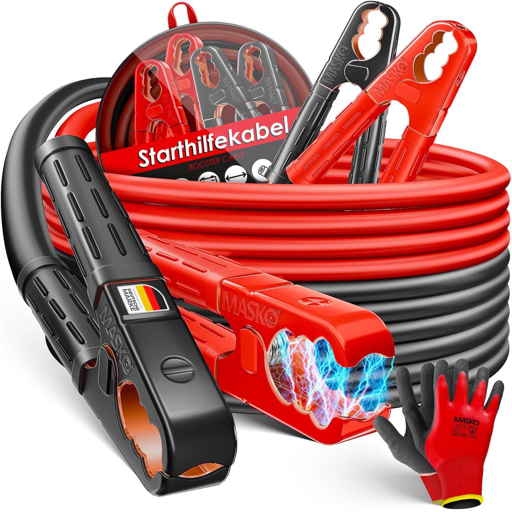 MASKO® Starthilfekabel Überbrückungskabel für Benzin- und Dieselmotoren, 6/12/24 Volt. Auto Motorrad Starterkabel aus Kupfer inkl. Handschuhe und Tragetasche (25mm² 1200A / 30mm² 1500A)