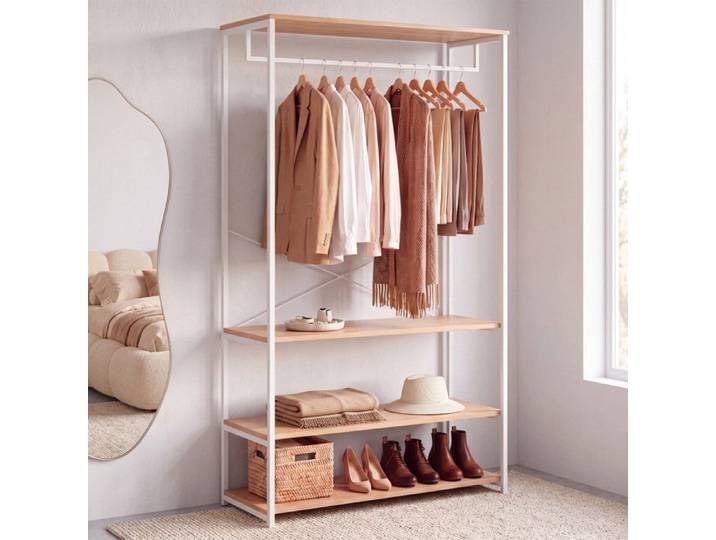 IDMARKET Dressing large L. 100 cm DETROIT design industriel bois et métal blanc