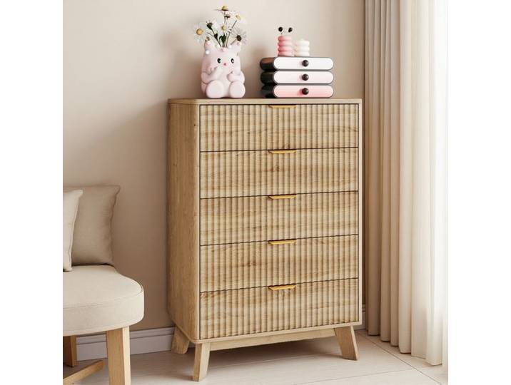 Buffet - Buffet de salon - 5 tiroirs - Aspect bois vieilli - 73x40x108 cm