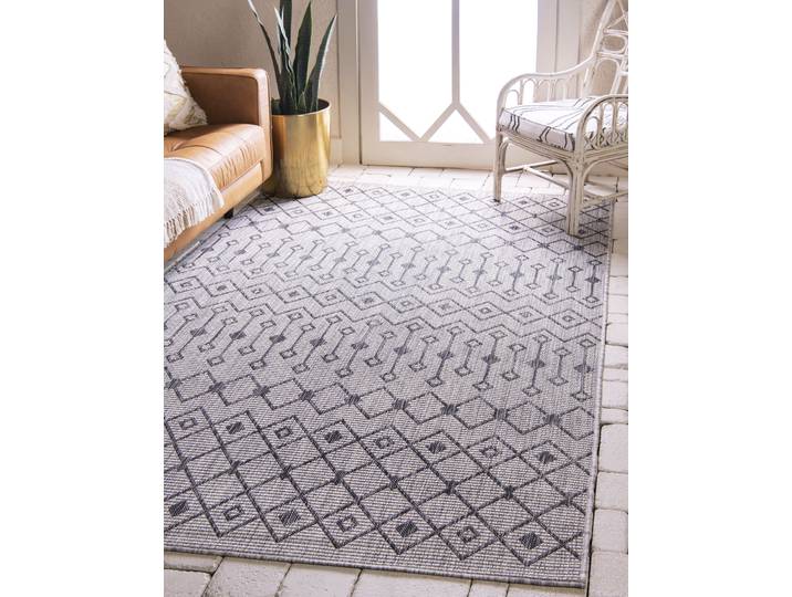 Outdoorteppich Outdoor Crosses, LAGERRÄUMUNG , bunt (hellgrau, blau), B:152cm H:4mm L:244cm, Polypropylen (PP), MYFLAIR MÖBEL & ACCESSOIRES, Teppiche, Outdoorteppich, Flachgewebe, Rauten Muster, In- und Outdoor geeignet